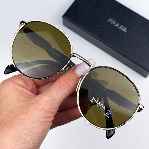 Prada PR56ZS ZVN01T Sunglasses Gold Brown Oval Metal Unisex - Picture 1 of 14